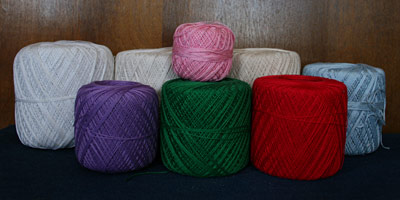 Solid colored thread, size 10 and 30